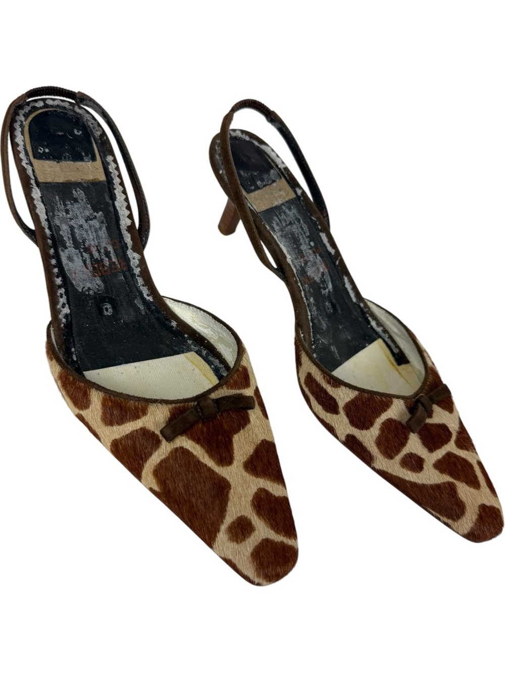 Ralph Lauren Ponyhair Giraffe Print Kitten Heel Slingback Mules